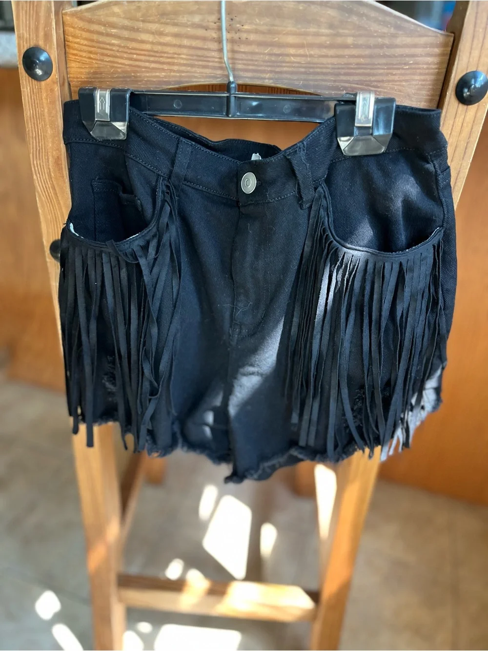 Altar'd State Black Fringe Distressed Denim Shorts